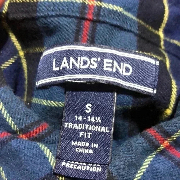 Lands’ End Traditional Fit Flannel plaid,chest pocket,button down,cotton - Picture 6 of 9